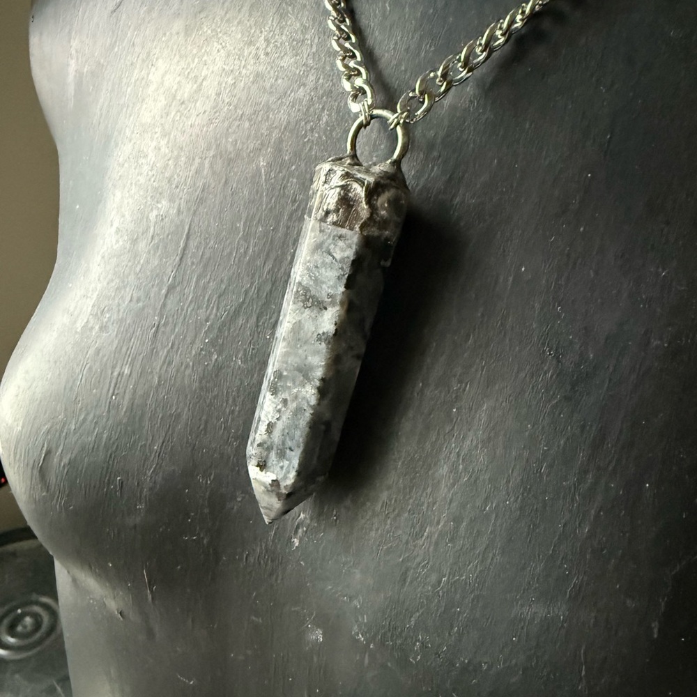 Larvakite Crystal big Pendant Necklace witchy style jewelry statement necklace